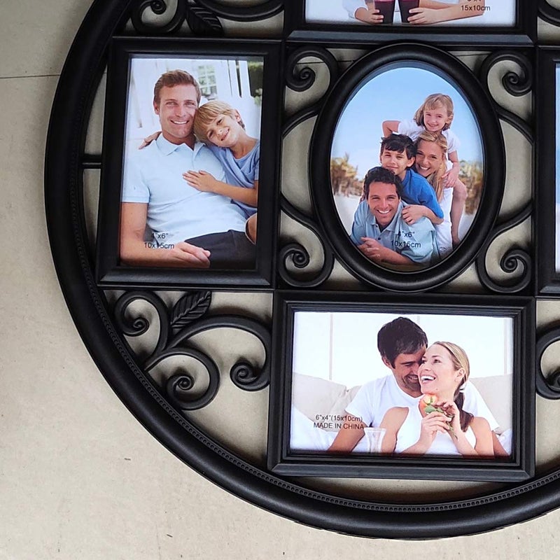 MKUN 2Pack of 4x6 Wall Photo Collage Frames - Round Circular Circle Wall Hanging Picture Collage Frame with Leaf Decoration, 5- Opening (Black) - Image 3